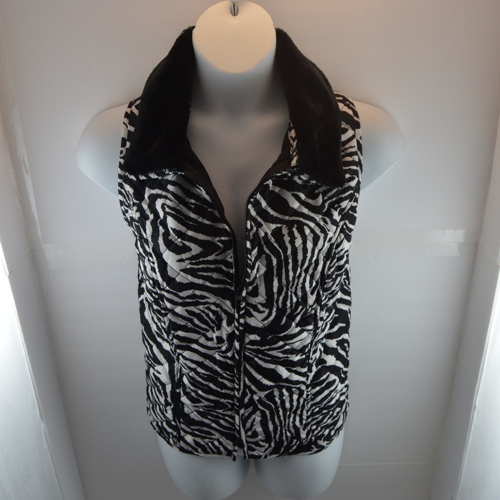 I.N. Studio Zebra Puffer Vest w/ Removable Fur
